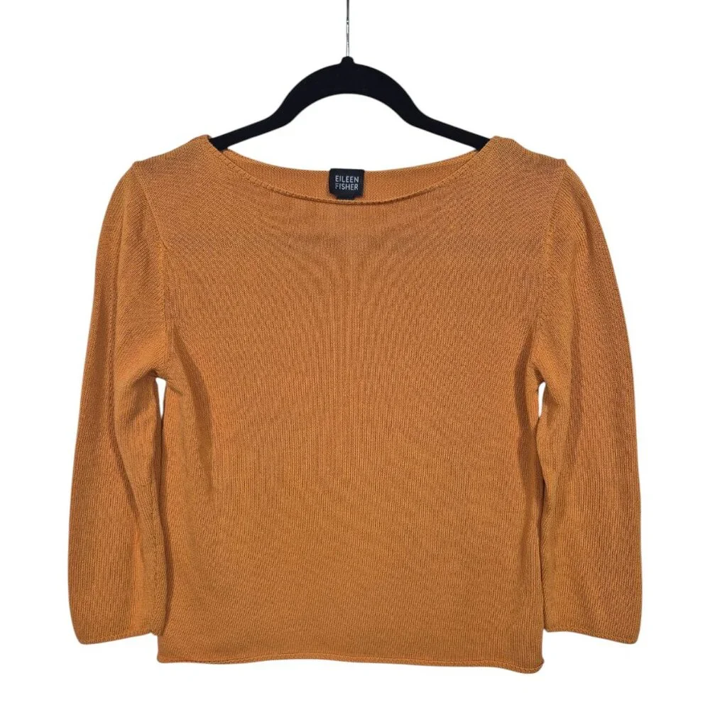 Vintage Eileen Fisher Womens Knit Sweater Size M Orange Cotton Top Sustainable - Picture 1 of 6
